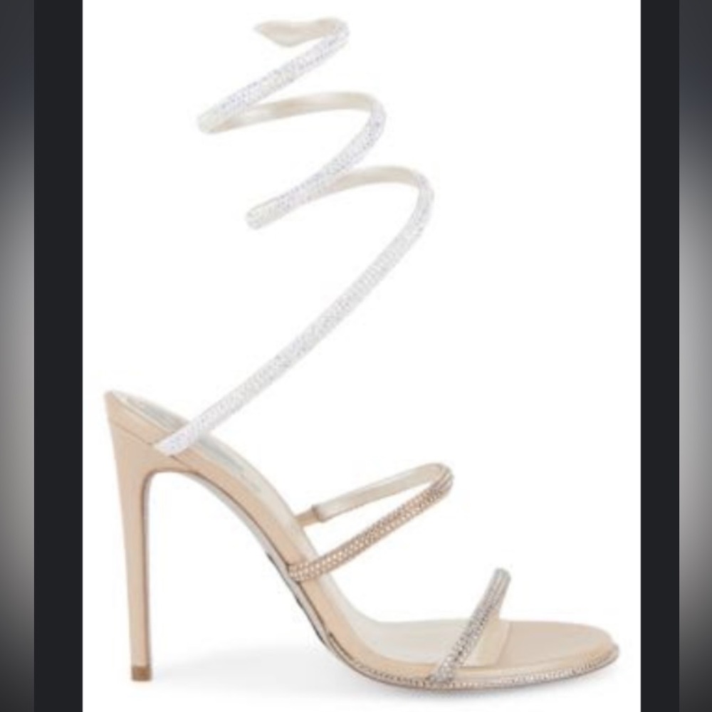 Rene Caovilla Cleo Ankle Wrap Crystal Embellished Satin Sandals